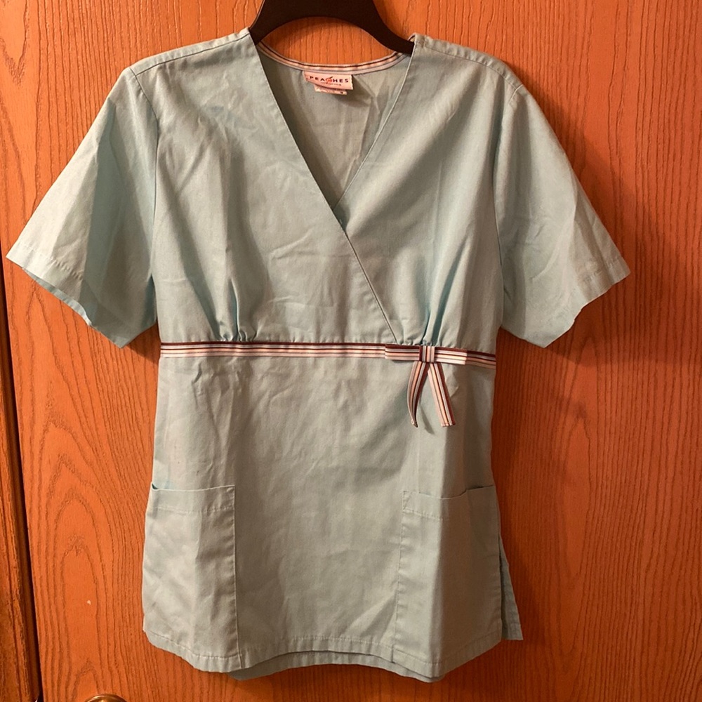 Peaches Uniforms Blue Scrub Top with Bow